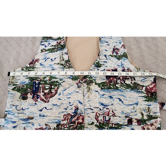 Vtg At Last Basics Cowboy Western Themed Sleeveless Button Down Vest Womens Med - Picture 4 of 7
